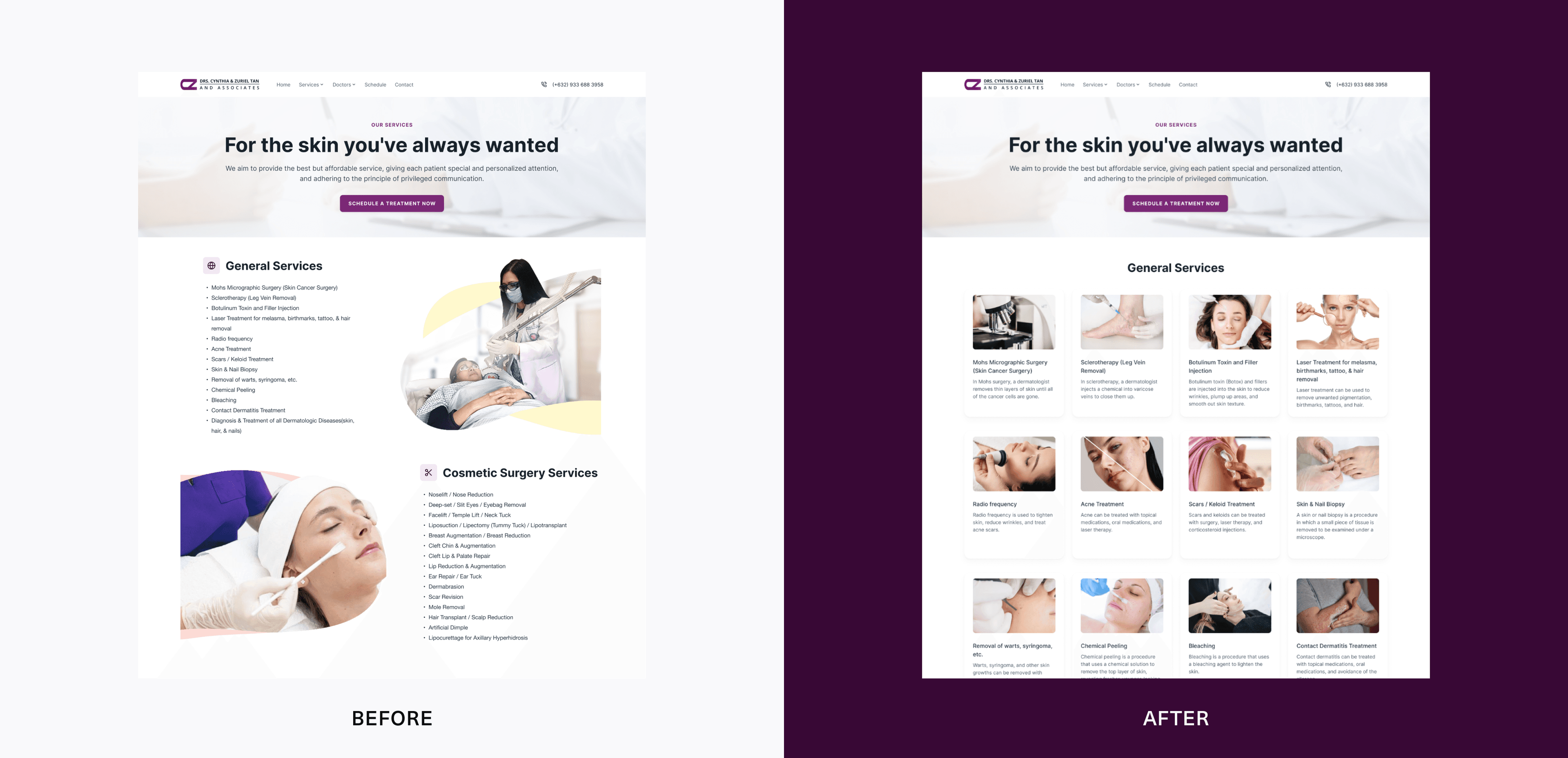 Image shows the two versions of the service section